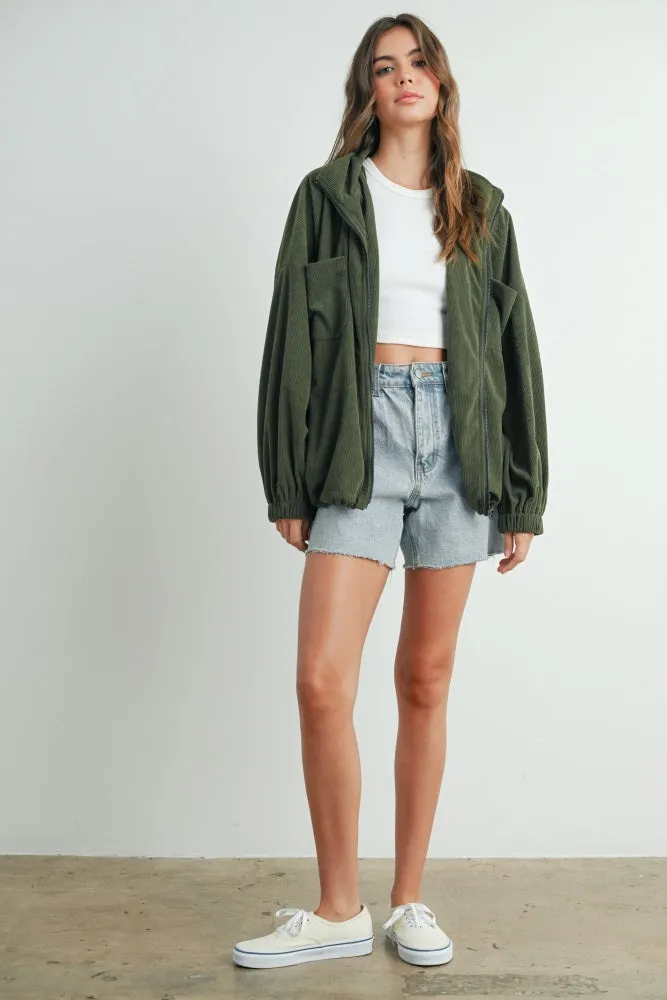 Olive Oversized Corduroy Zipper Jacket sold by Pinkblush product image thumbnail 5