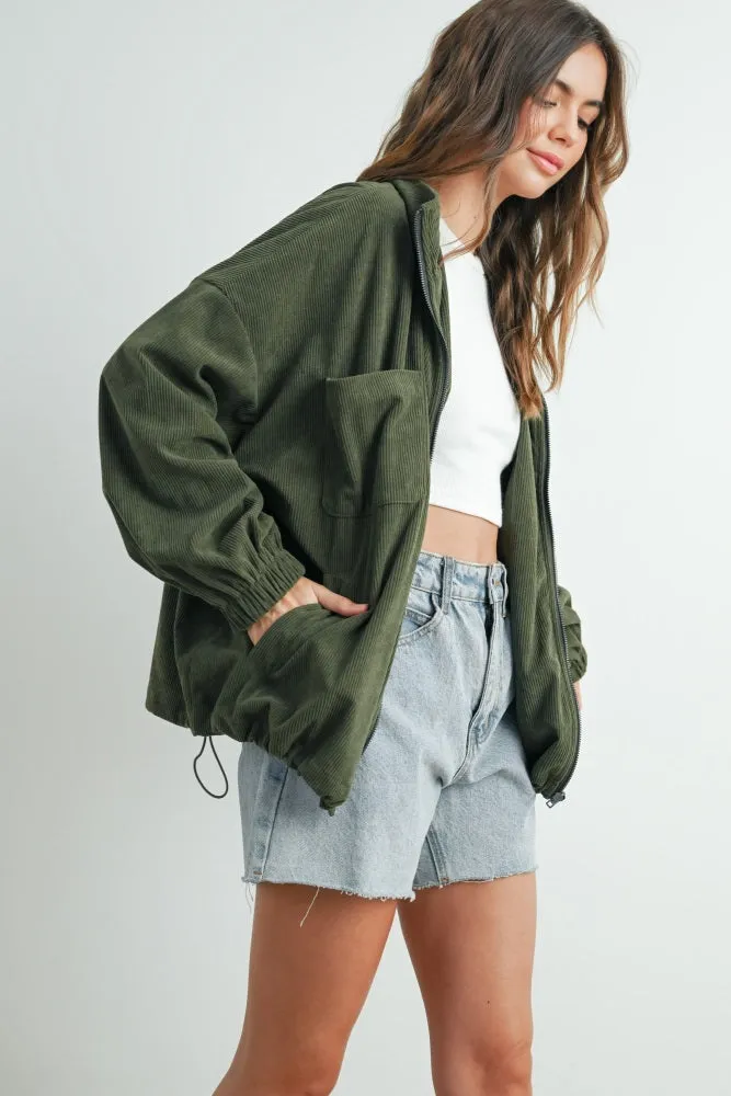 Olive Oversized Corduroy Zipper Jacket sold by Pinkblush product image thumbnail 3