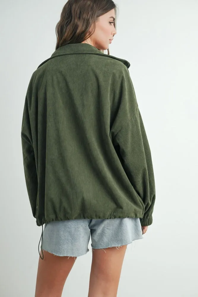 Olive Oversized Corduroy Zipper Jacket sold by Pinkblush product image thumbnail 4