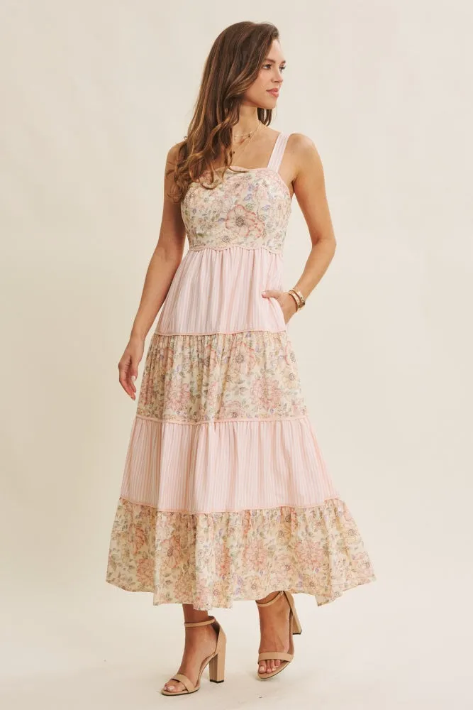 Peach Multi Floral Tiered Sleeveless Midi Dress sold by Pinkblush product image thumbnail 3