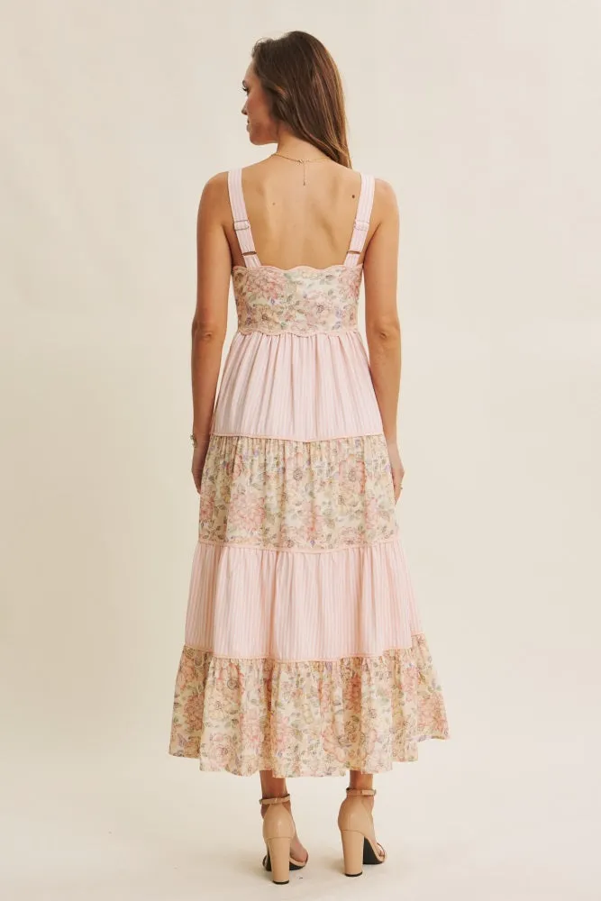Peach Multi Floral Tiered Sleeveless Midi Dress sold by Pinkblush product image thumbnail 4