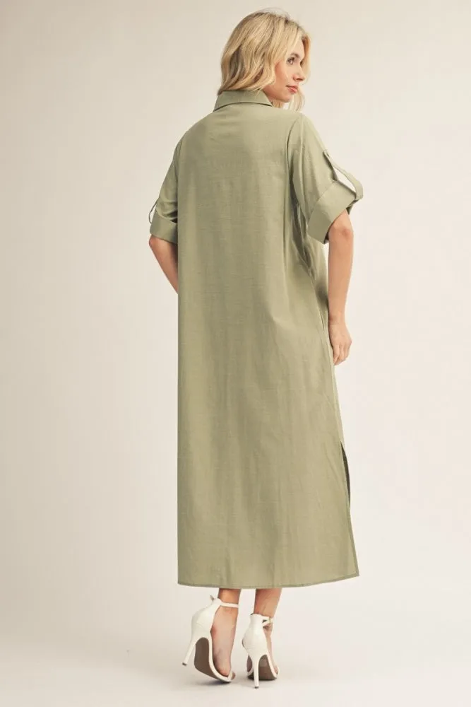 Sage Side Slit Button Down Midi Dress sold by Pinkblush product image thumbnail 3