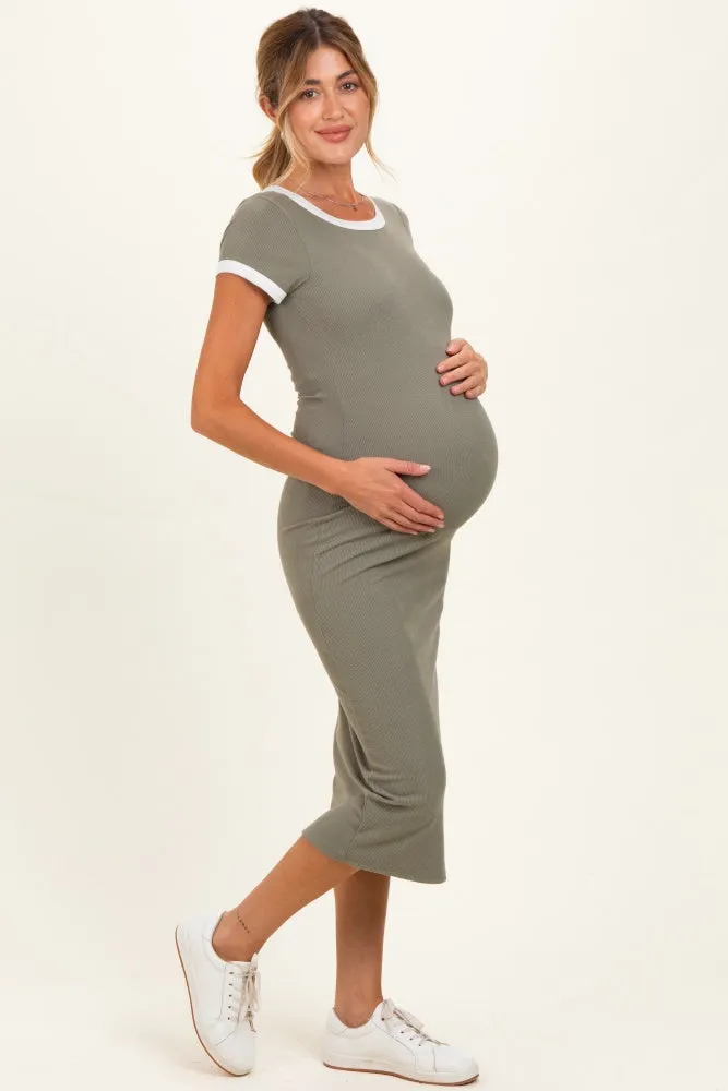 Faded Olive Colorblock Trim Maternity Midi Dress sold by Pinkblush product image thumbnail 2