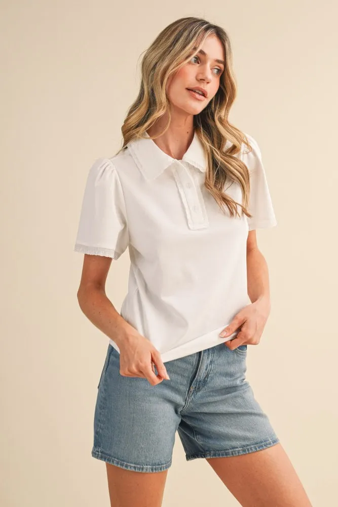 White Lace Trim Polo Shirt sold by Pinkblush product image thumbnail 2