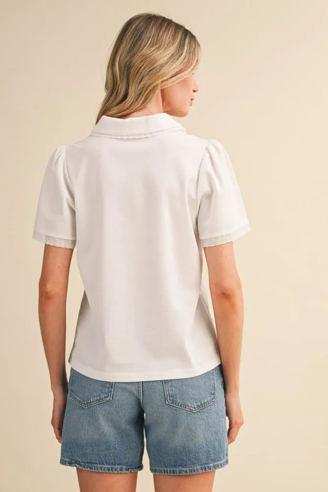 White Lace Trim Polo Shirt sold by Pinkblush product image thumbnail 3