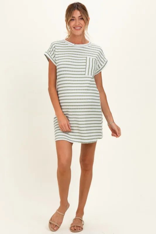Sage Textured Stripe Knit Maternity T-Shirt Dress made by Blu Pepper