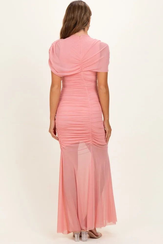 Rose Draped Bodice Ruched Mesh Maternity Maxi Dress sold by Pinkblush product image thumbnail 3