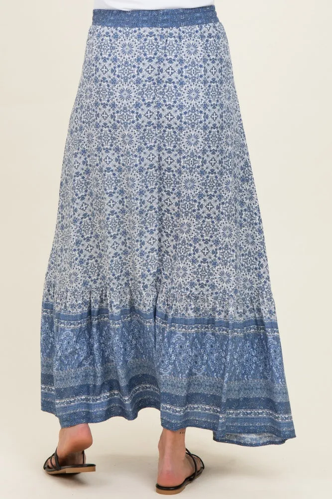 Blue Boho Print Drawstring Smocked Waist Maternity Maxi Skirt sold by Pinkblush product image thumbnail 4