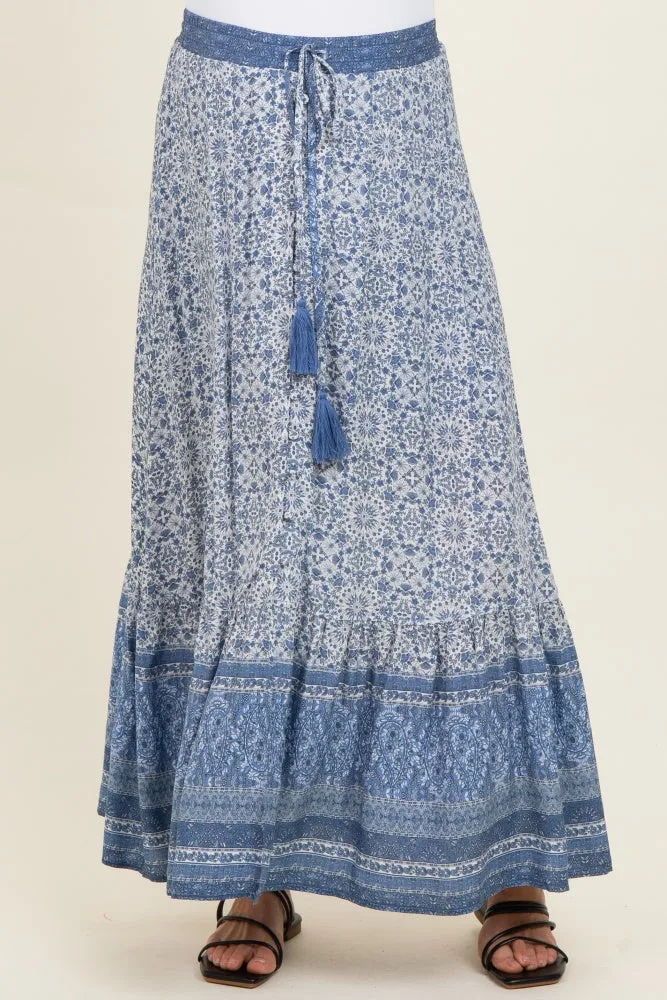 Blue Boho Print Drawstring Smocked Waist Maternity Maxi Skirt sold by Pinkblush product image thumbnail 2