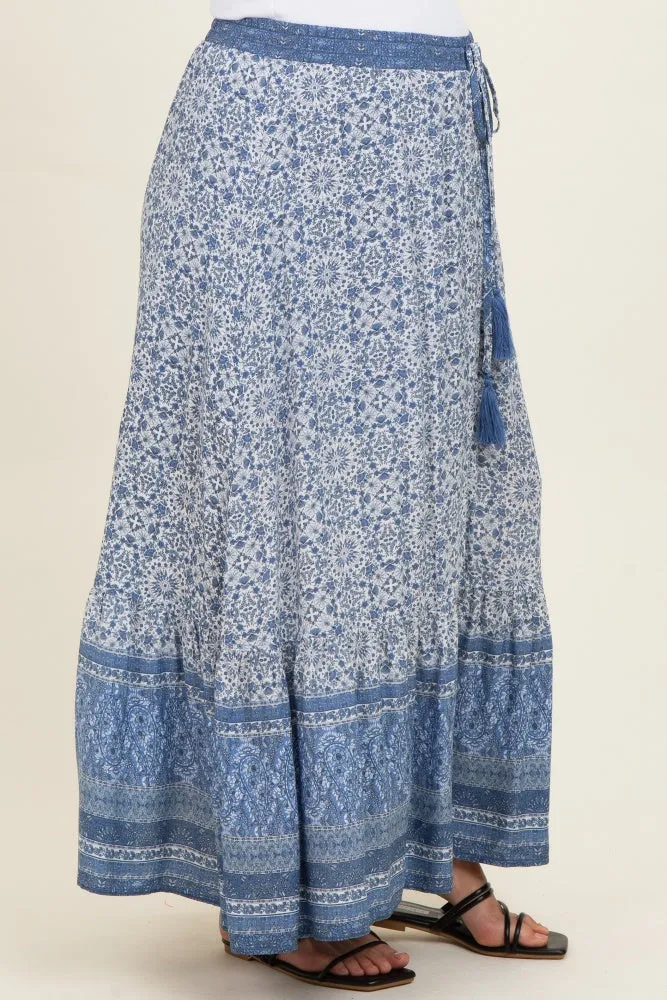 Blue Boho Print Drawstring Smocked Waist Maternity Maxi Skirt sold by Pinkblush product image thumbnail 3