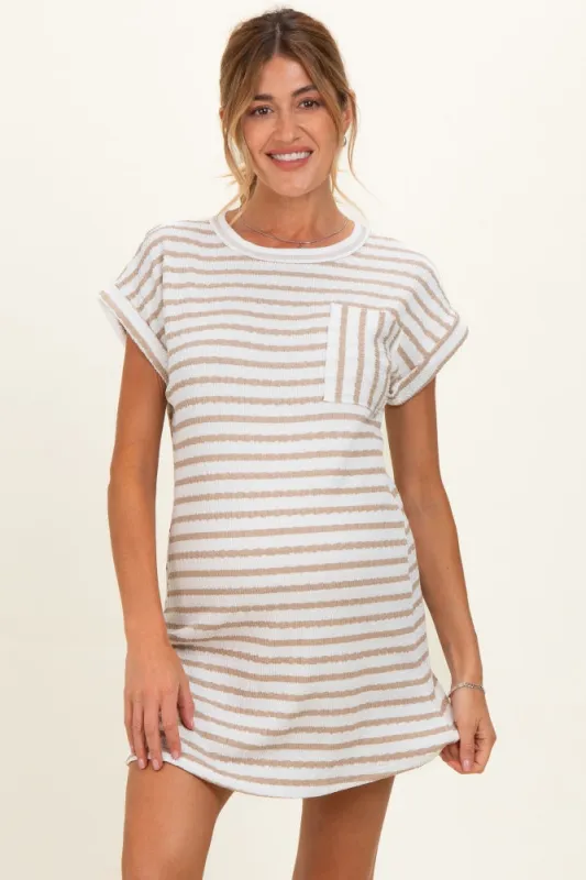 Khaki Textured Stripe Knit Maternity T-Shirt Dress made by Blu Pepper