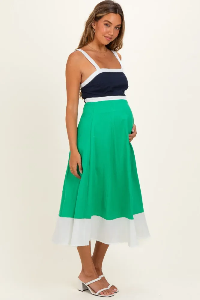 Navy Green Colorblock Sleeveless Maternity Midi Dress sold by Pinkblush product image thumbnail 2