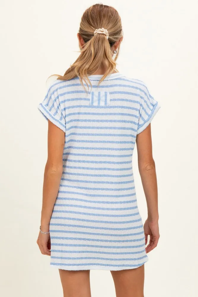 Light Blue Textured Stripe Knit Maternity T-Shirt Dress sold by Pinkblush product image thumbnail 4