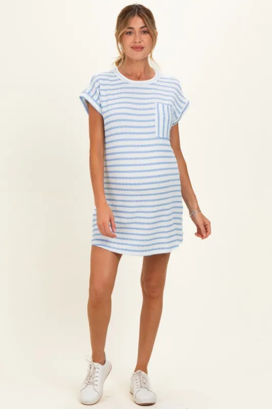 Light Blue Textured Stripe Knit Maternity T-Shirt Dress made by Blu Pepper