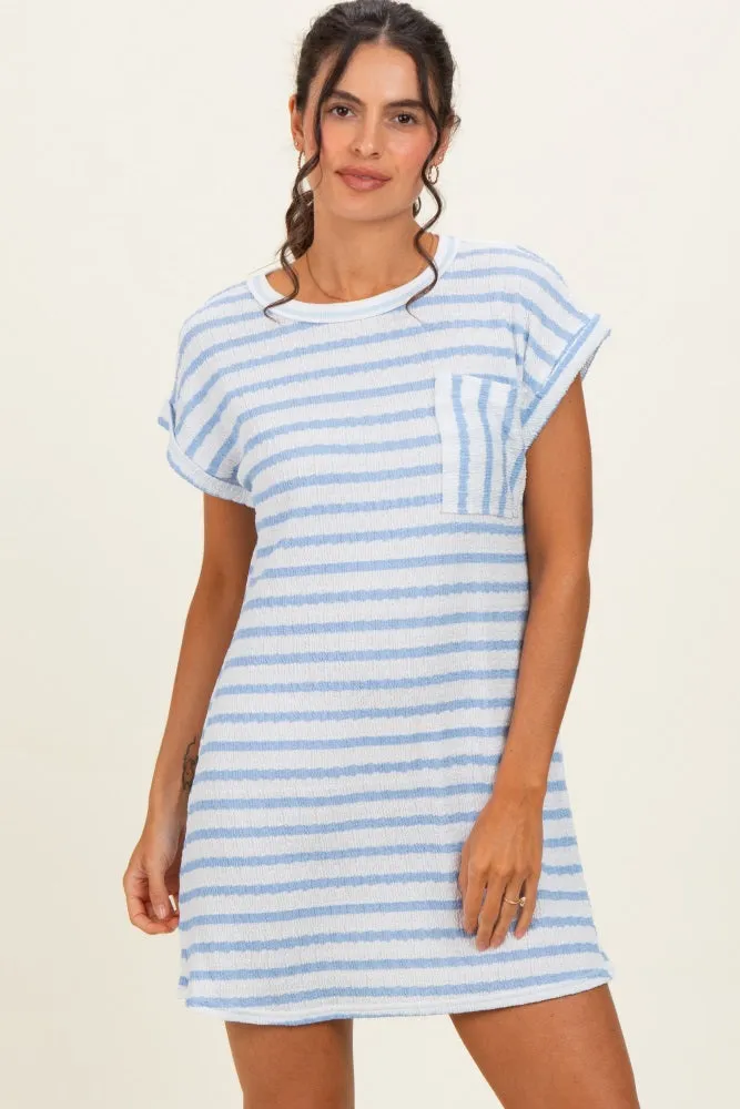 Light Blue Textured Stripe Knit Maternity T-Shirt Dress sold by Pinkblush product image thumbnail 5