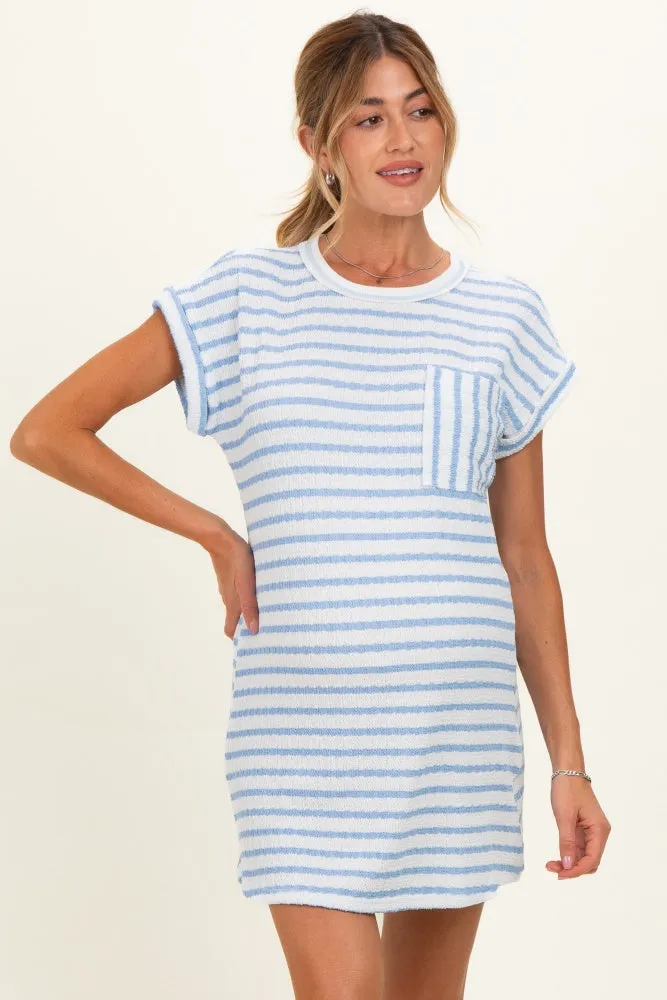 Light Blue Textured Stripe Knit Maternity T-Shirt Dress sold by Pinkblush product image thumbnail 2