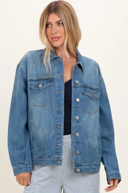 Medium Wash Oversized Denim Jackets made by Risen