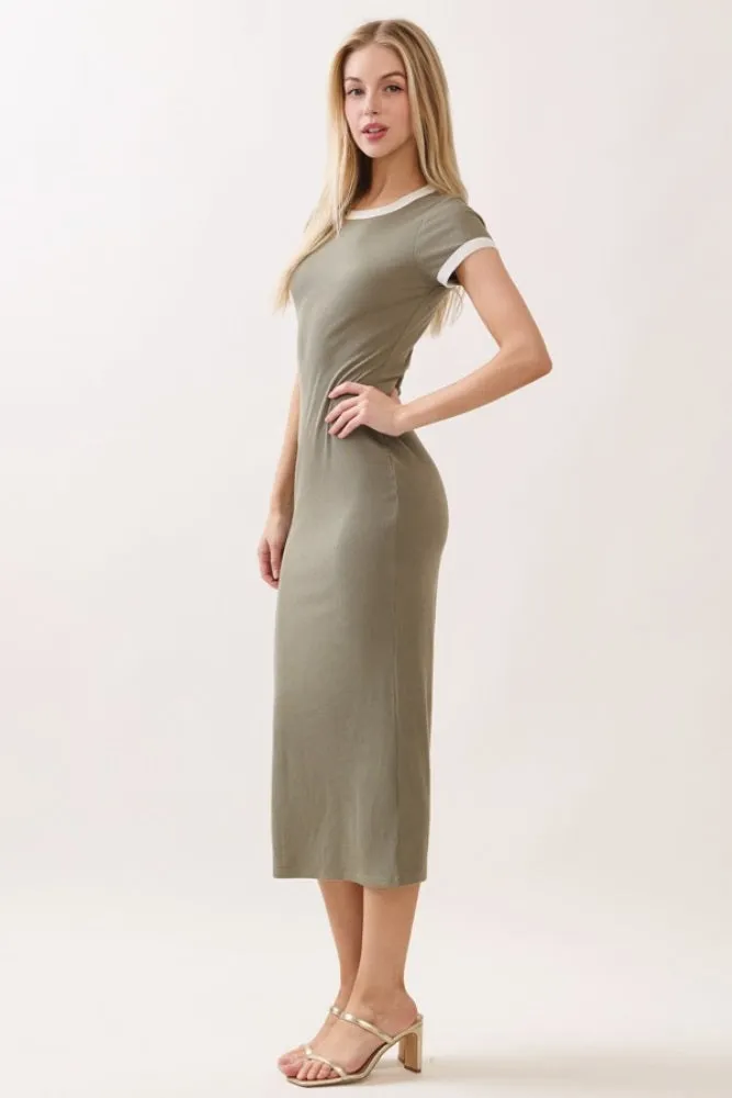 Faded Olive Colorblock Trim Midi Dress sold by Pinkblush product image thumbnail 2