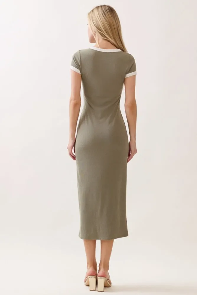 Faded Olive Colorblock Trim Midi Dress sold by Pinkblush product image thumbnail 3