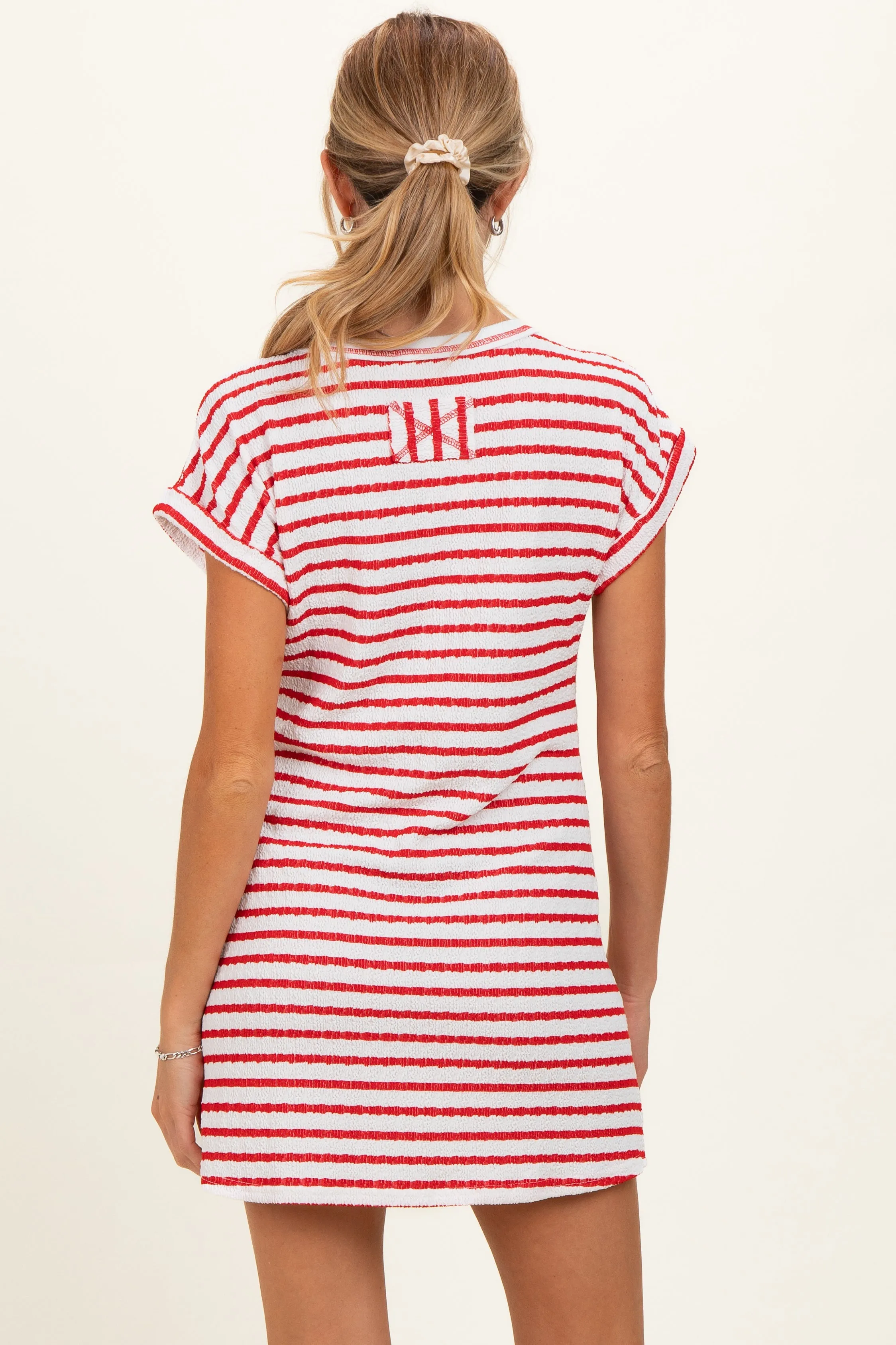 Red Textured Stripe Knit Maternity T-Shirt Dress sold by Pinkblush product image thumbnail 4