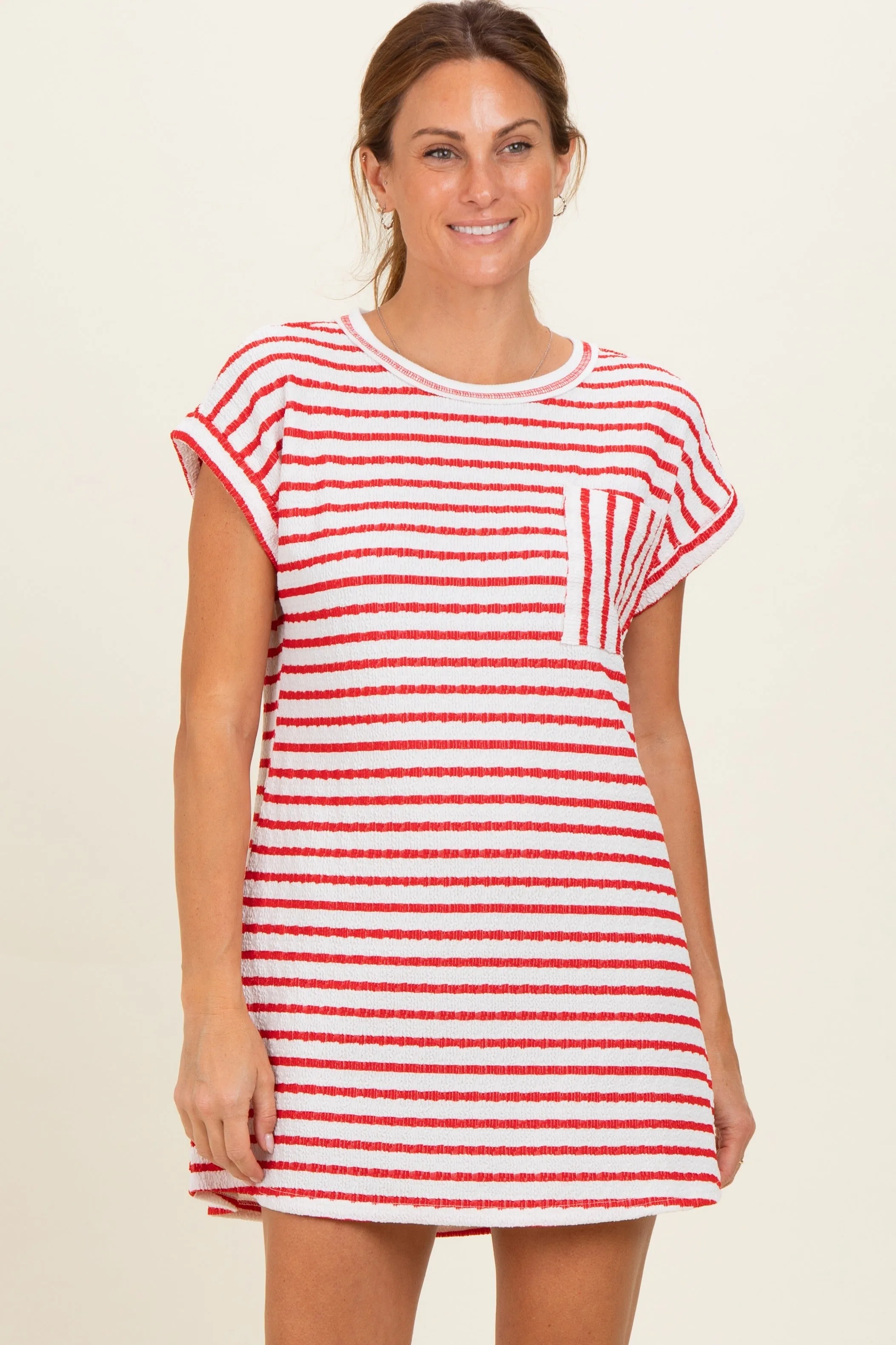 Red Textured Stripe Knit Maternity T-Shirt Dress sold by Pinkblush product image thumbnail 5