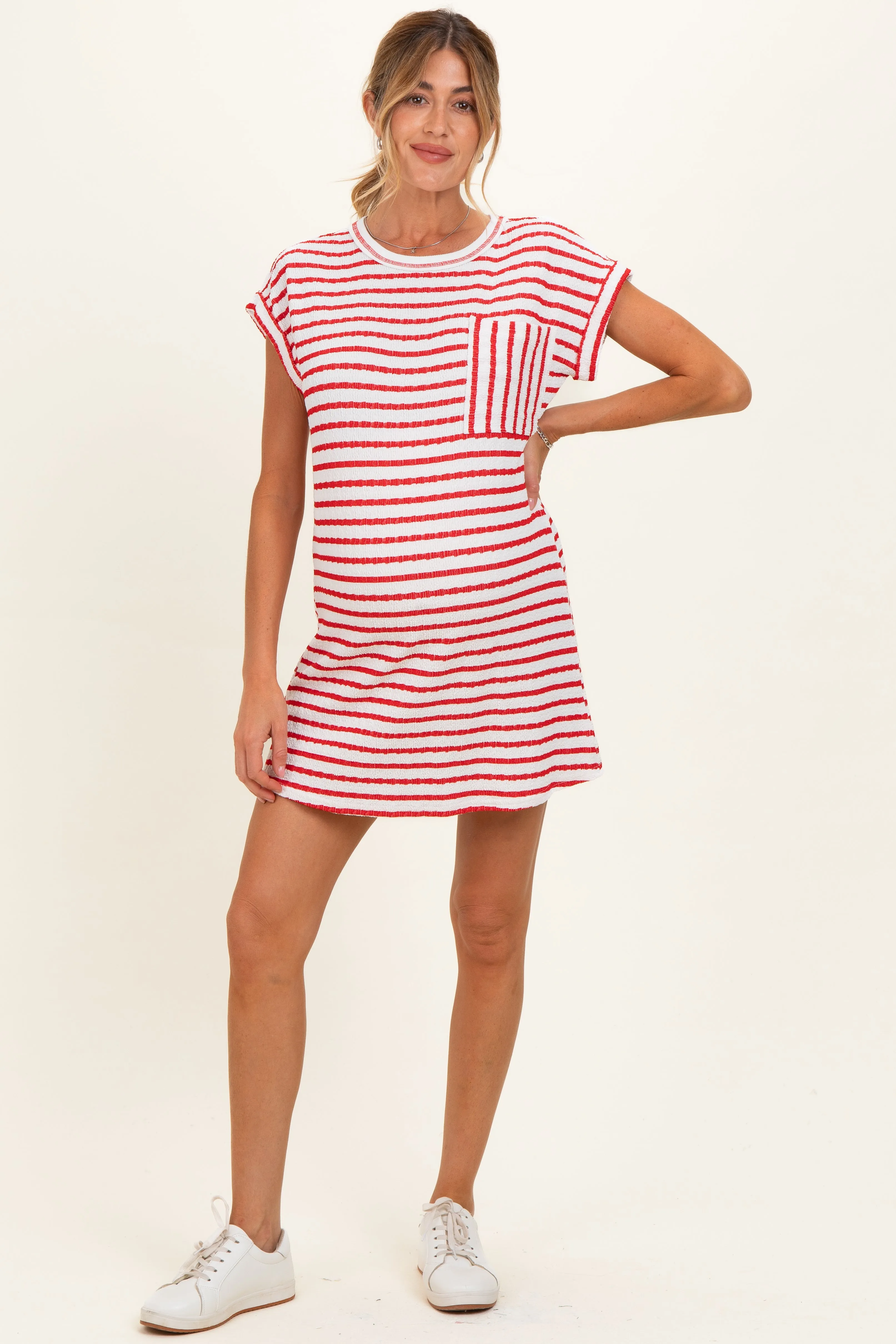 Red Textured Stripe Knit Maternity T-Shirt Dress sold by Pinkblush product image thumbnail 2