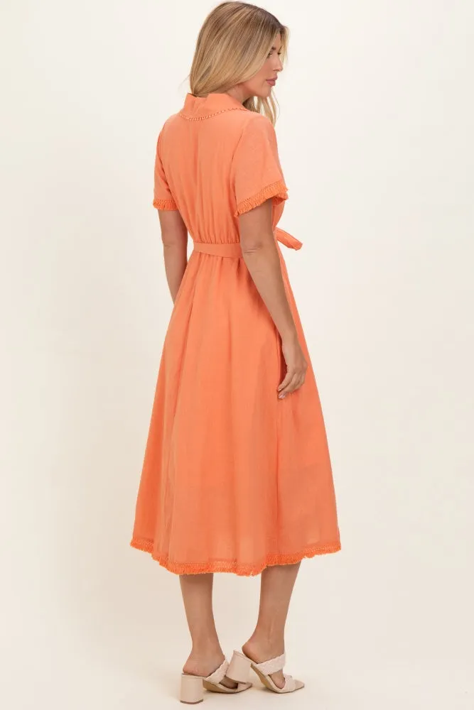 Salmon Button Down Frayed Midi Dress sold by Pinkblush product image thumbnail 4