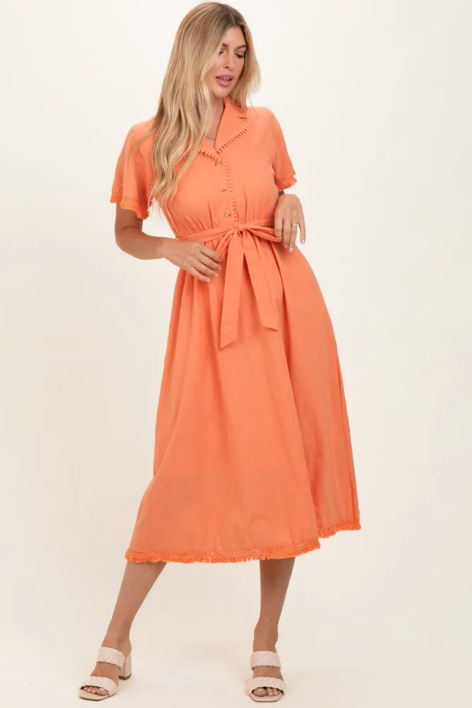 Salmon Button Down Frayed Midi Dress sold by Pinkblush product image thumbnail 2