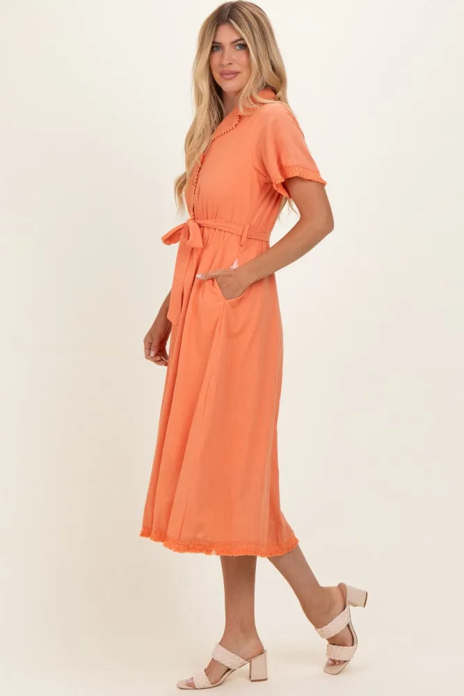 Salmon Button Down Frayed Midi Dress sold by Pinkblush product image thumbnail 3