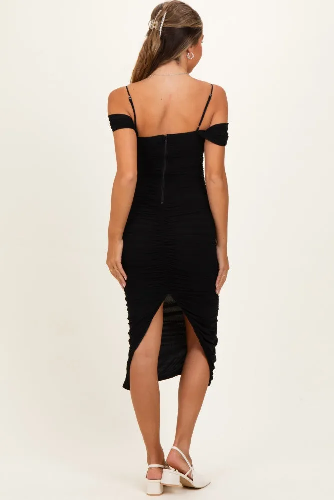 Black Ruched Mesh Off Shoulder Maternity Midi Dress sold by Pinkblush product image thumbnail 3