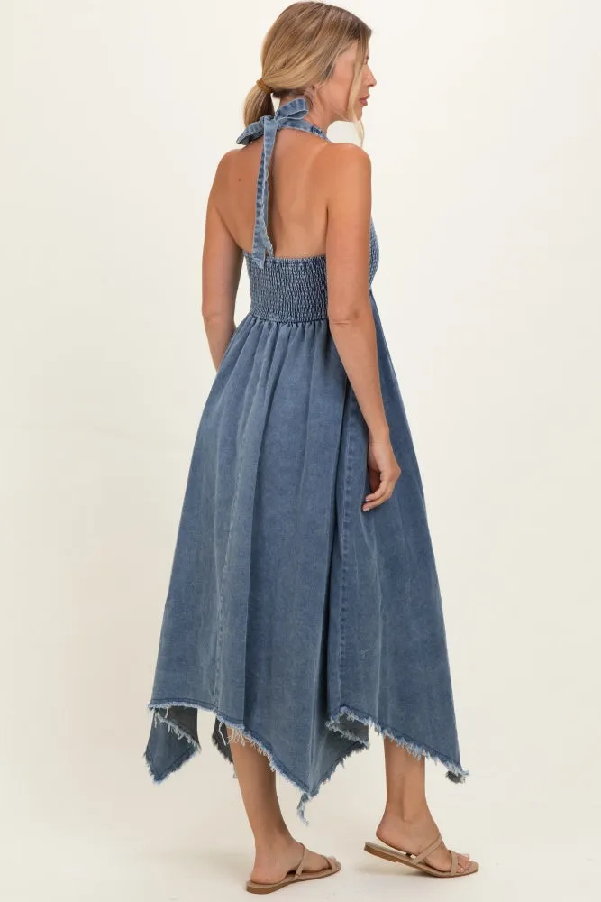 Light Denim Smocked Halter Handkerchief Dress sold by Pinkblush product image thumbnail 4