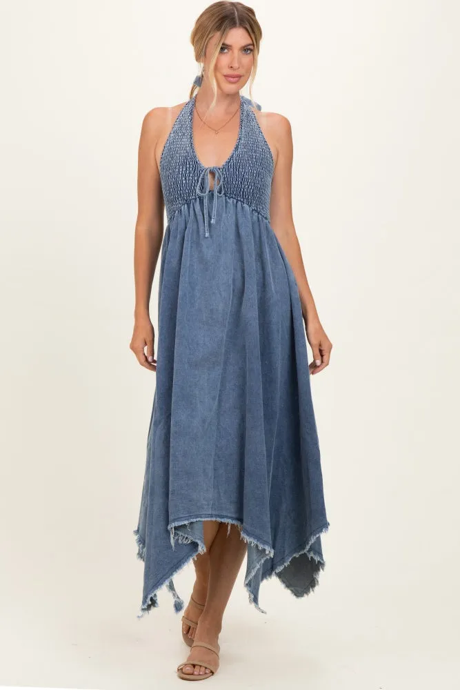 Light Denim Smocked Halter Handkerchief Dress sold by Pinkblush product image thumbnail 2