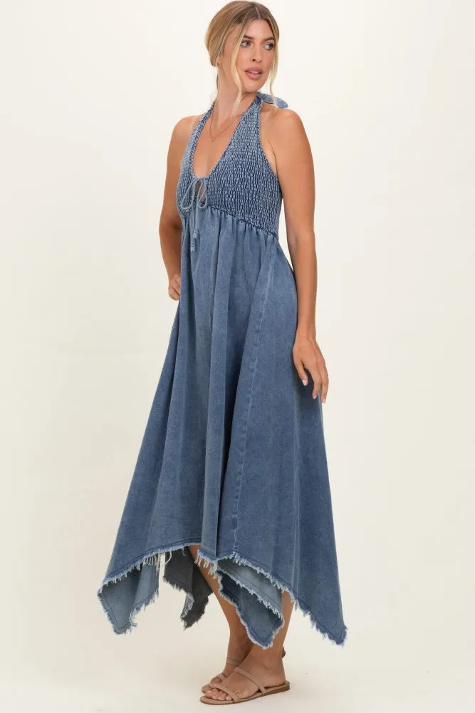 Light Denim Smocked Halter Handkerchief Dress sold by Pinkblush product image thumbnail 3