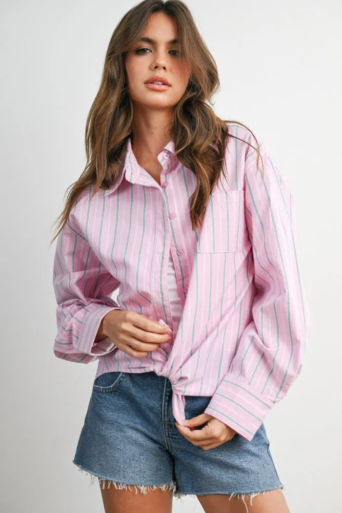 Pink Striped Long Sleeve Button Down Shirt sold by Pinkblush