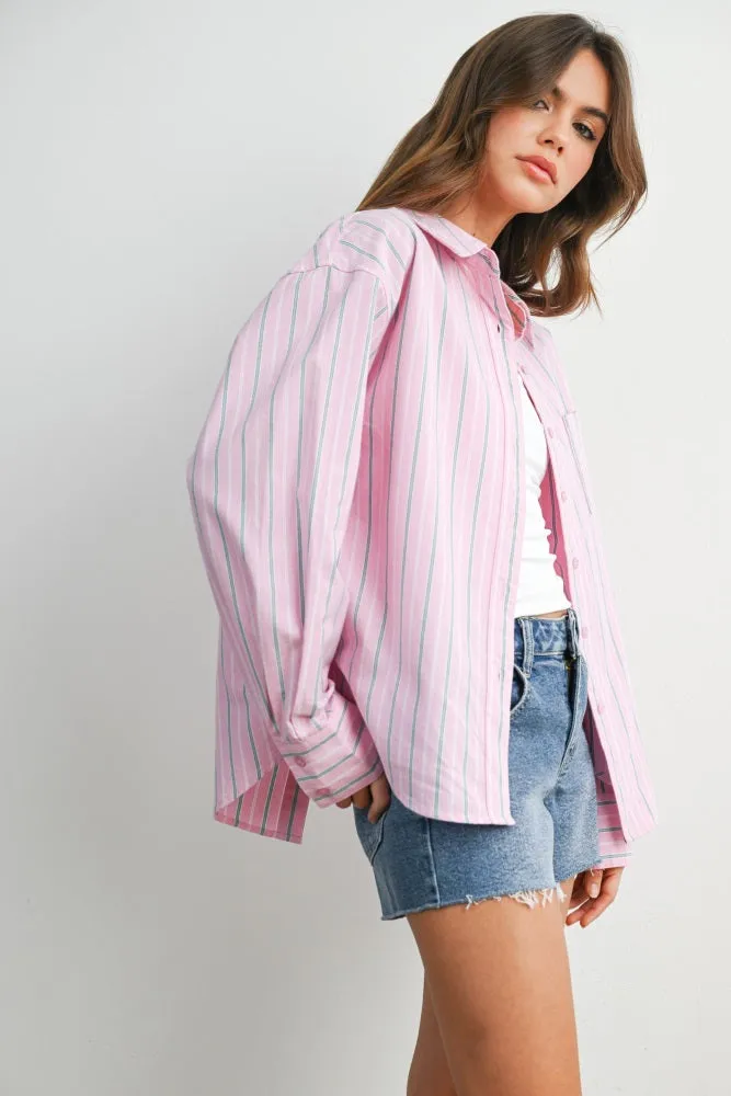 Pink Striped Long Sleeve Button Down Shirt sold by Pinkblush product image thumbnail 2