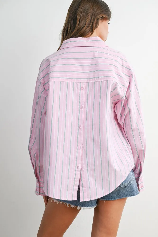 Pink Striped Long Sleeve Button Down Shirt sold by Pinkblush product image thumbnail 3