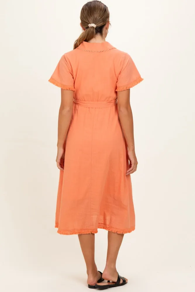 Salmon Button Down Frayed Maternity Midi Dress sold by Pinkblush product image thumbnail 3