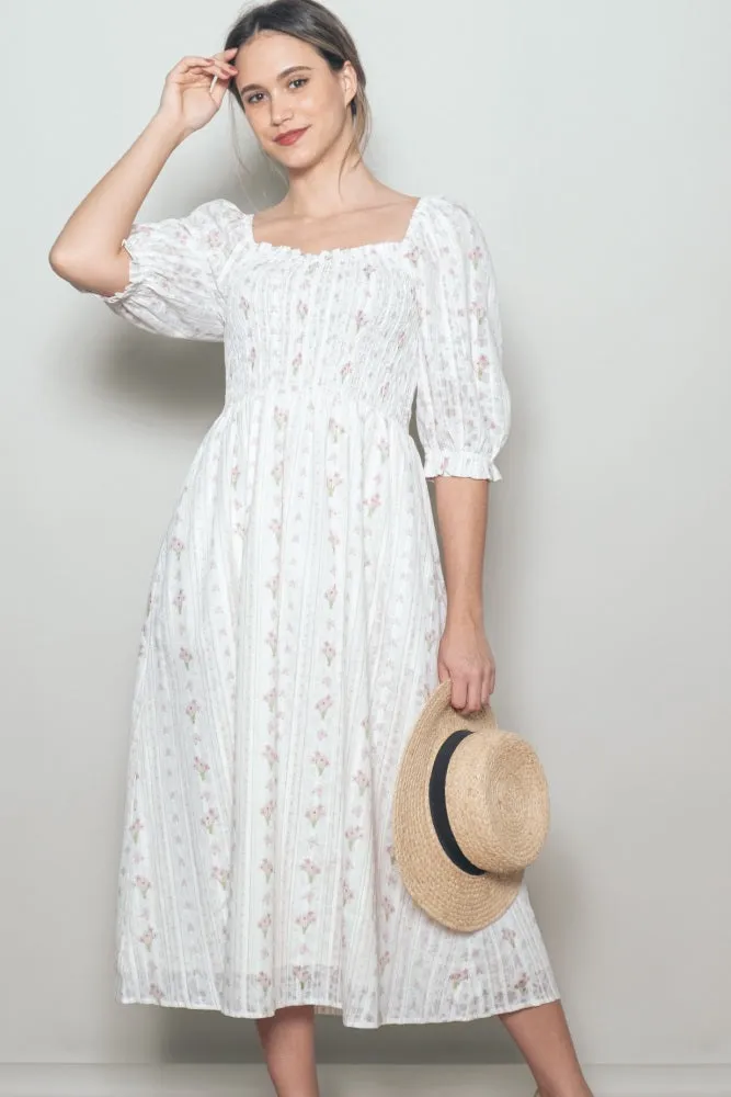 Cream Floral Smocked Midi Dress sold by Pinkblush product image thumbnail 2