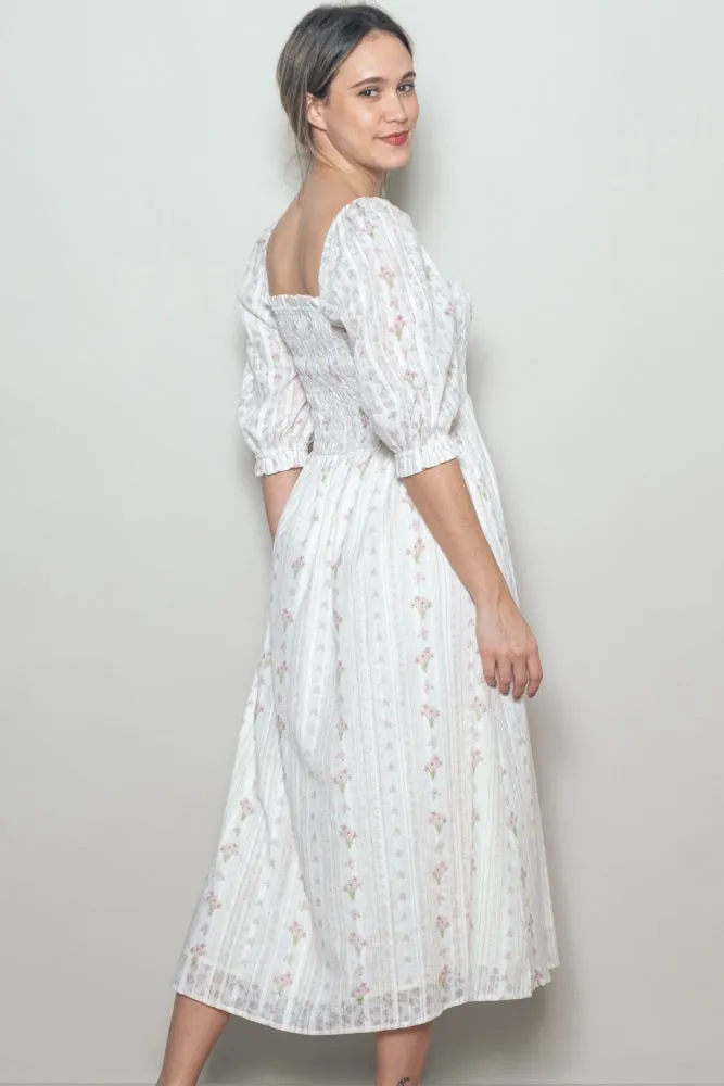 Cream Floral Smocked Midi Dress sold by Pinkblush product image thumbnail 3