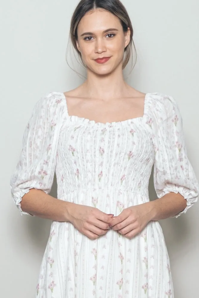 Cream Floral Smocked Midi Dress sold by Pinkblush product image thumbnail 4