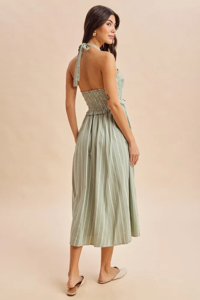 Eucalyptus Striped Smocked Halter Midi Dress sold by Pinkblush product image thumbnail 3