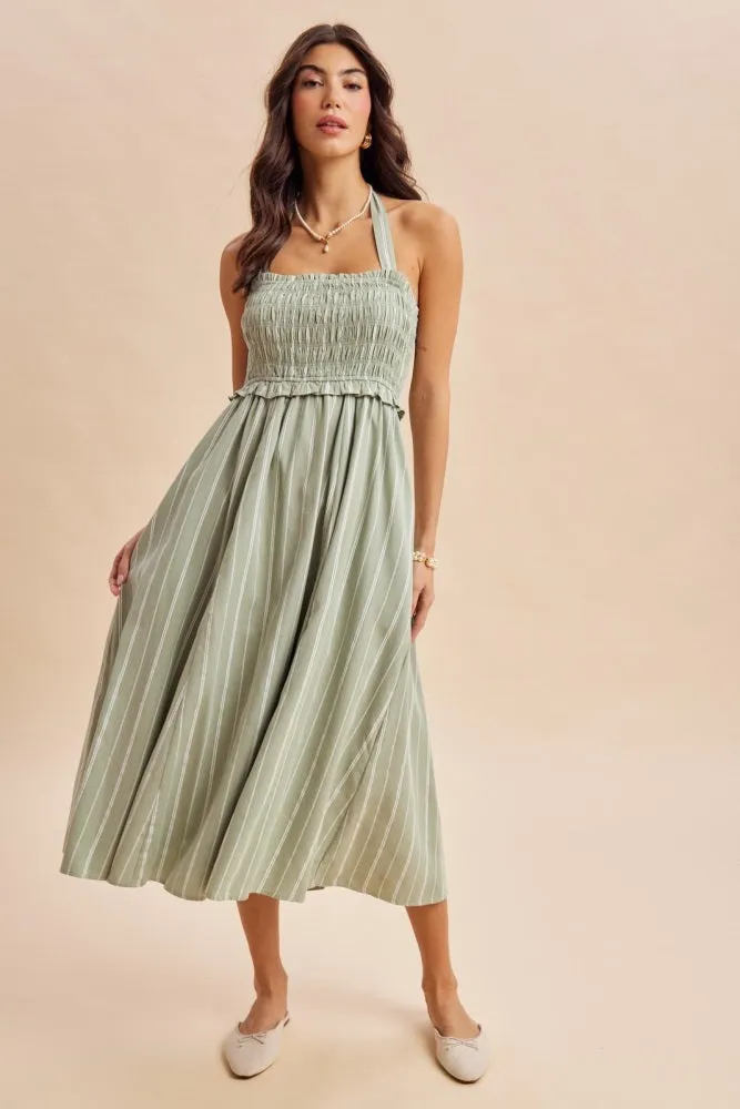 Eucalyptus Striped Smocked Halter Midi Dress sold by Pinkblush product image thumbnail 2