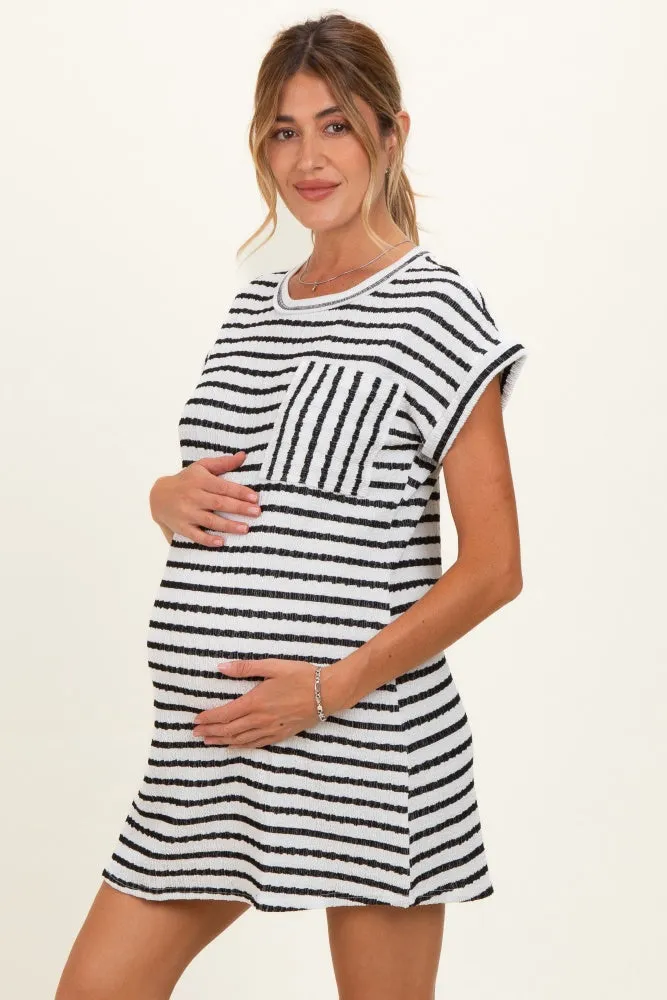 Black Textured Stripe Knit Maternity T-Shirt Dress sold by Pinkblush product image thumbnail 3