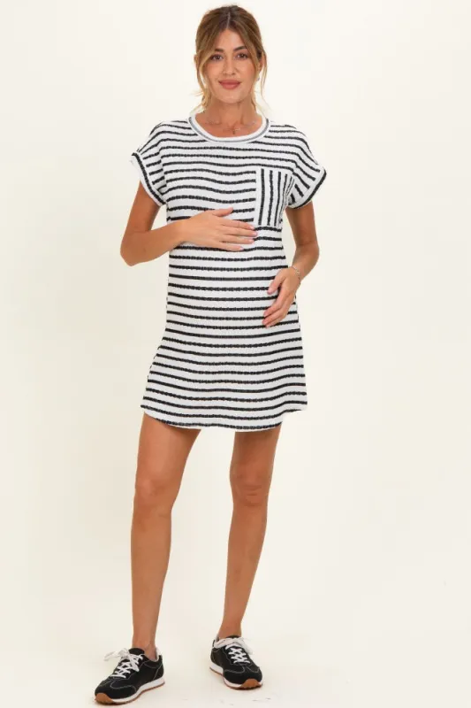 Black Textured Stripe Knit Maternity T-Shirt Dress made by Blu Pepper
