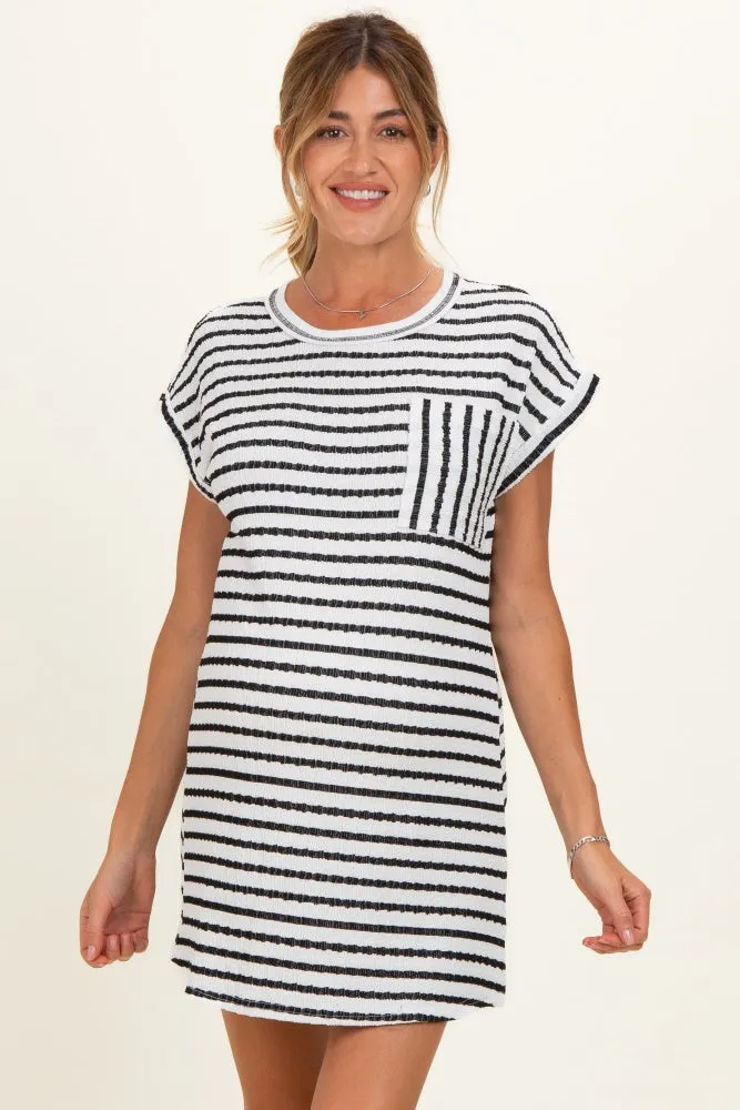 Black Textured Stripe Knit Maternity T-Shirt Dress sold by Pinkblush product image thumbnail 2