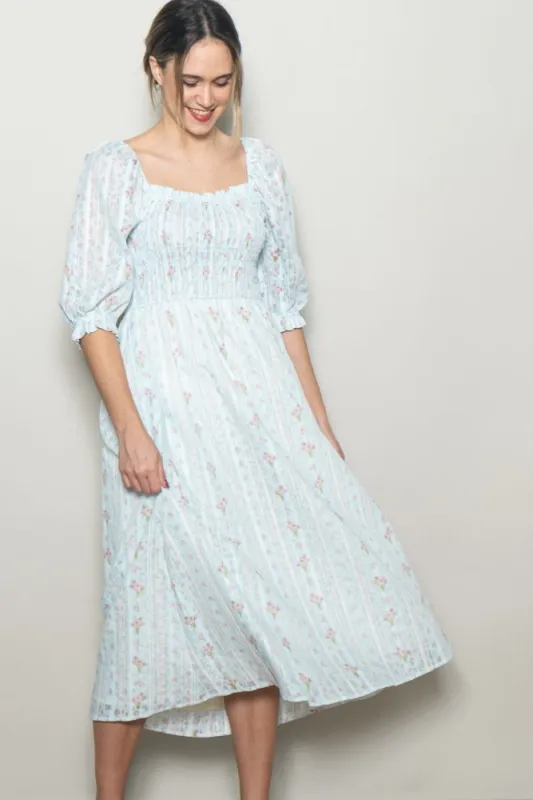 Light Blue Floral Smocked Midi Dress made by Pinkblush