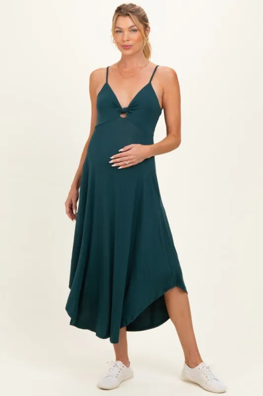 Hunter Green Solid V-Neck Cami Maternity Dress made by Final Touch