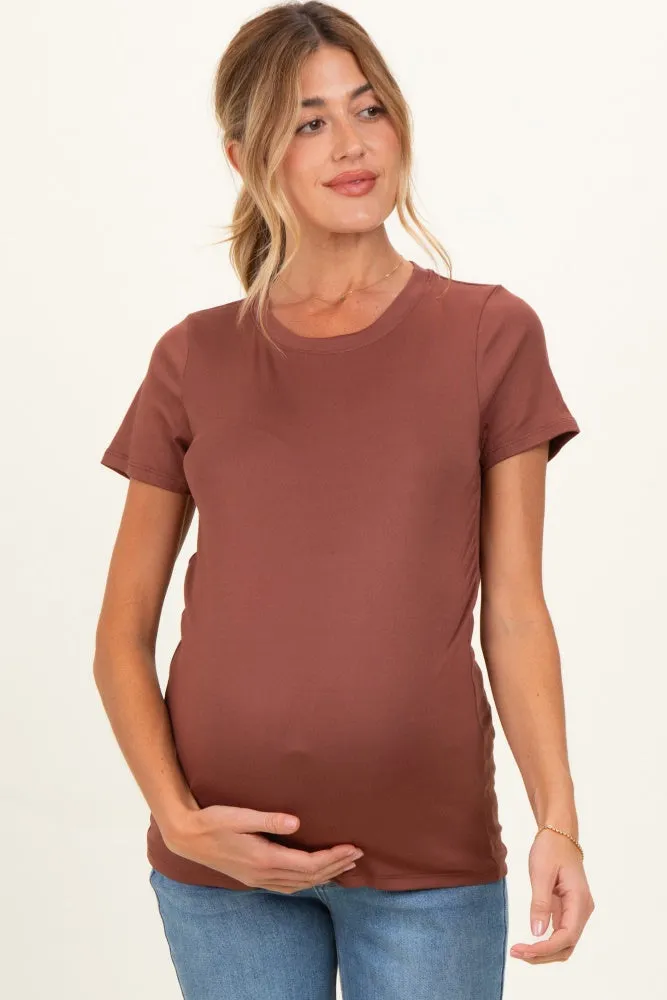 Rust Basic Crew Neck Maternity Tee sold by Pinkblush