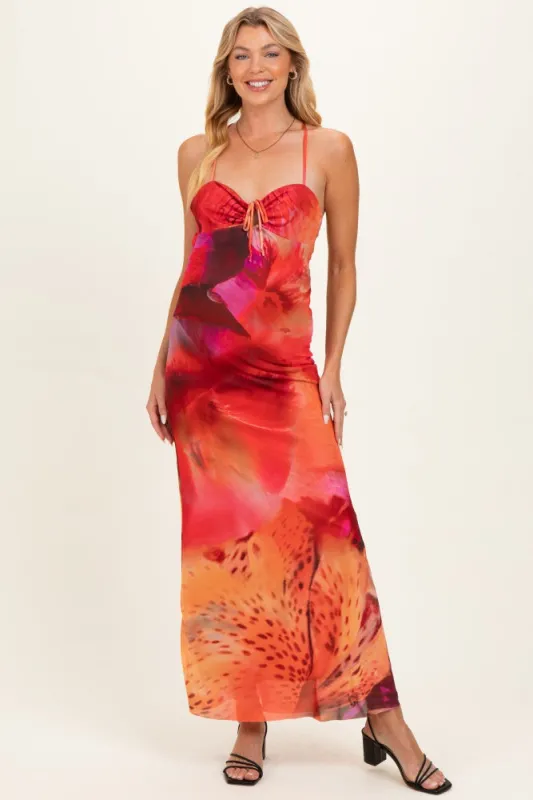 Pink Printed Crisscross Back Maternity Maxi Dress made by emory park