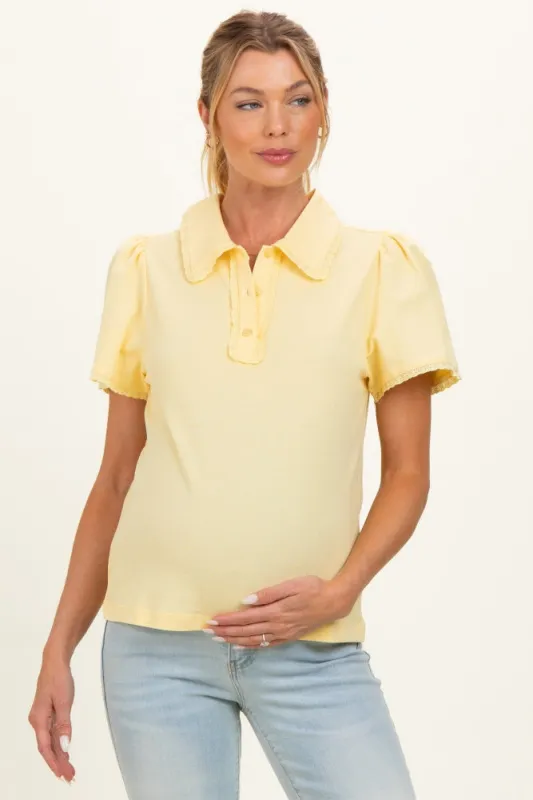 Lemon Yellow Lace Trim Maternity Polo Shirt made by Merci
